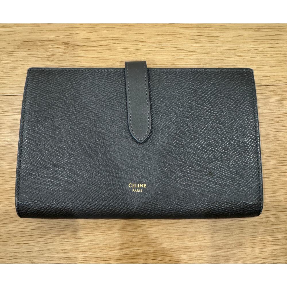Celine Long Strap Leather Grained Calfskin Wallet Pebble Gray w Box & Tag $900 - Picture 2 of 8
